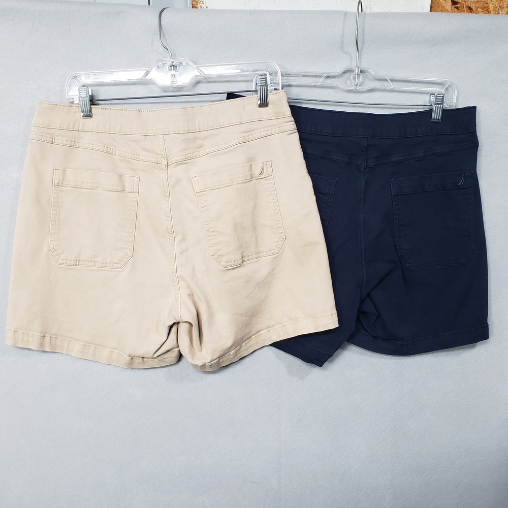 Nautica Jeans Women's High Rise Pull On Utility Shorts Set of 2 Khaki Navy Blue - Picture 2 of 16